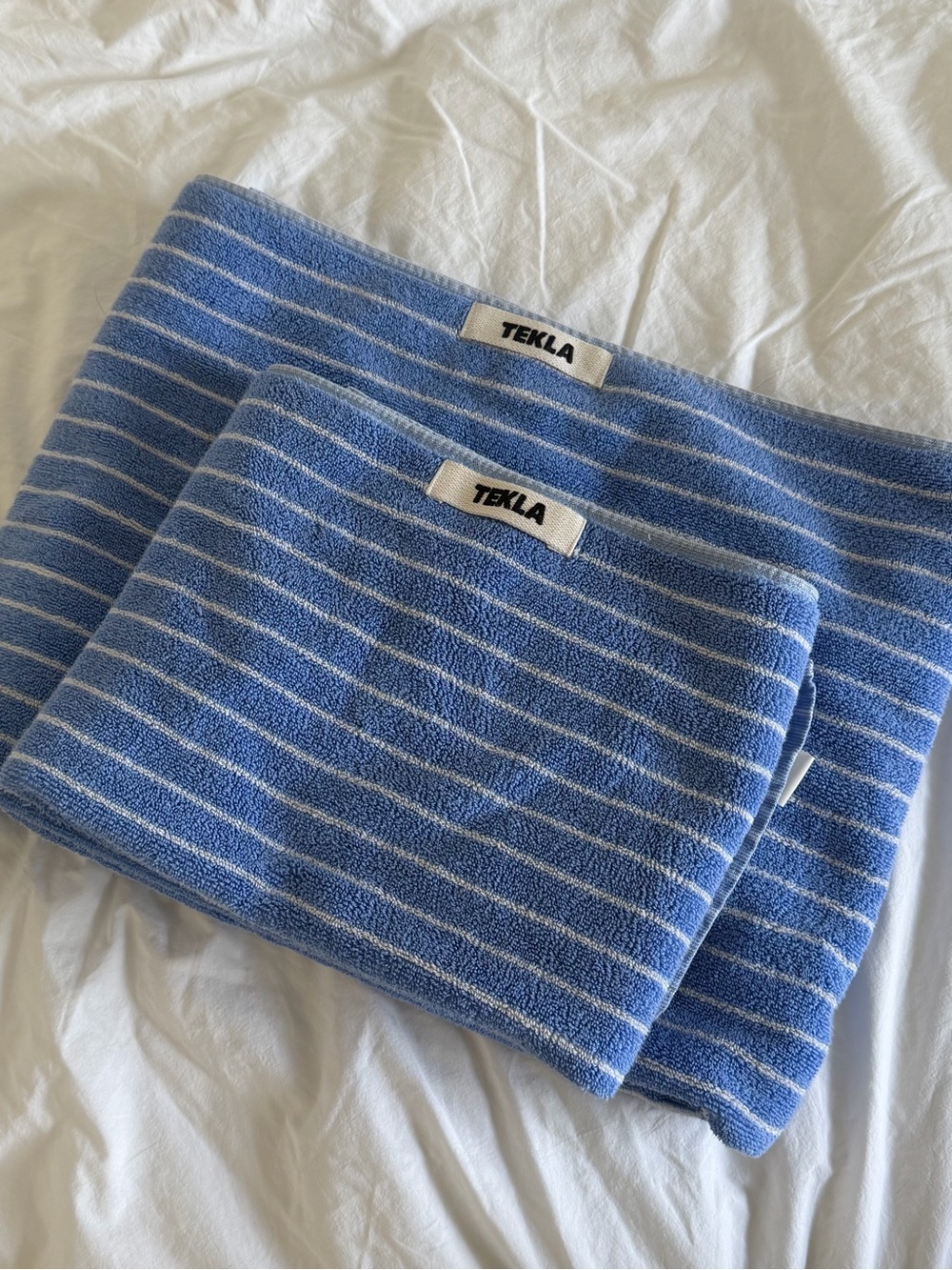 TEKLA Blue & White Striped Cotton Towel Set